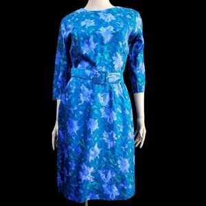 Wiggle Dress 1950s Pin Up Blue Silk NWOT NEW Vintage Size S Metal Zipper